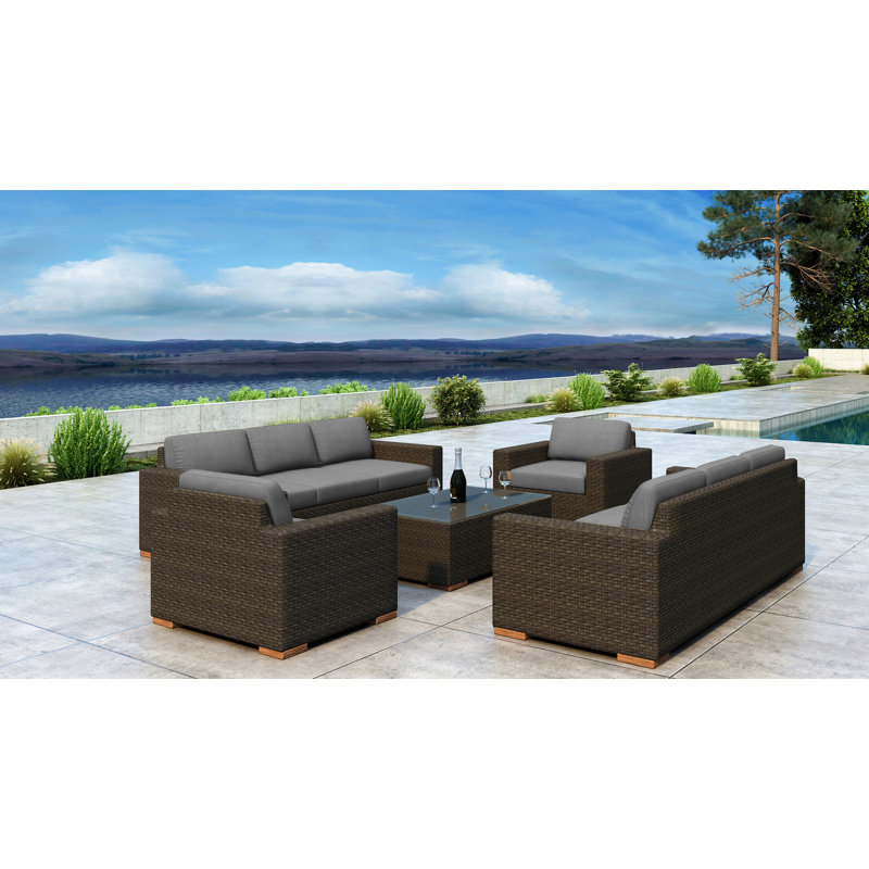 Everly Quinn Glen Ellyn 5 Piece Rattan Sunbrella Sofa Seating