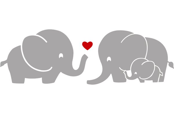 DecaltheWalls Elephant Family with Red Heart Wall Decal ...