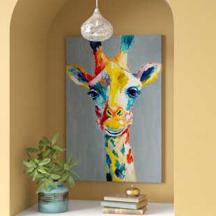 Giraffe Wall Art You Ll Love Wayfair Colorful Giraffe Painting Print On Wred Canvas