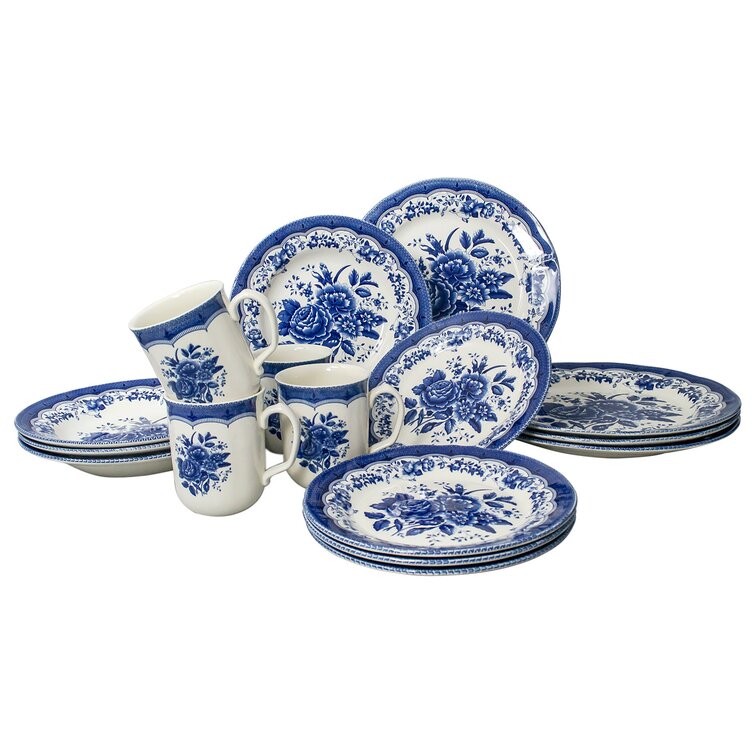 See 10 Designs Inside! Service for 6 Tudor Royal Collection 24-Piece Premium Quality Round Porcelain Dinnerware Set SUMAYA Blue 