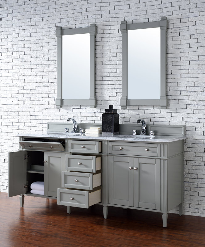 Darby Home Co Deleon Traditional 72 Double Urban Gray Stone Top Deleon Traditional 72 Double Urban Gray Stone Top Bathroom Vanity Set