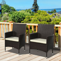 Patio Garden 3014-BLK-BRN Backyard Poolside Porch Do4U 2 Pcs Rattan Wicker Outdoor Dining Chairs 