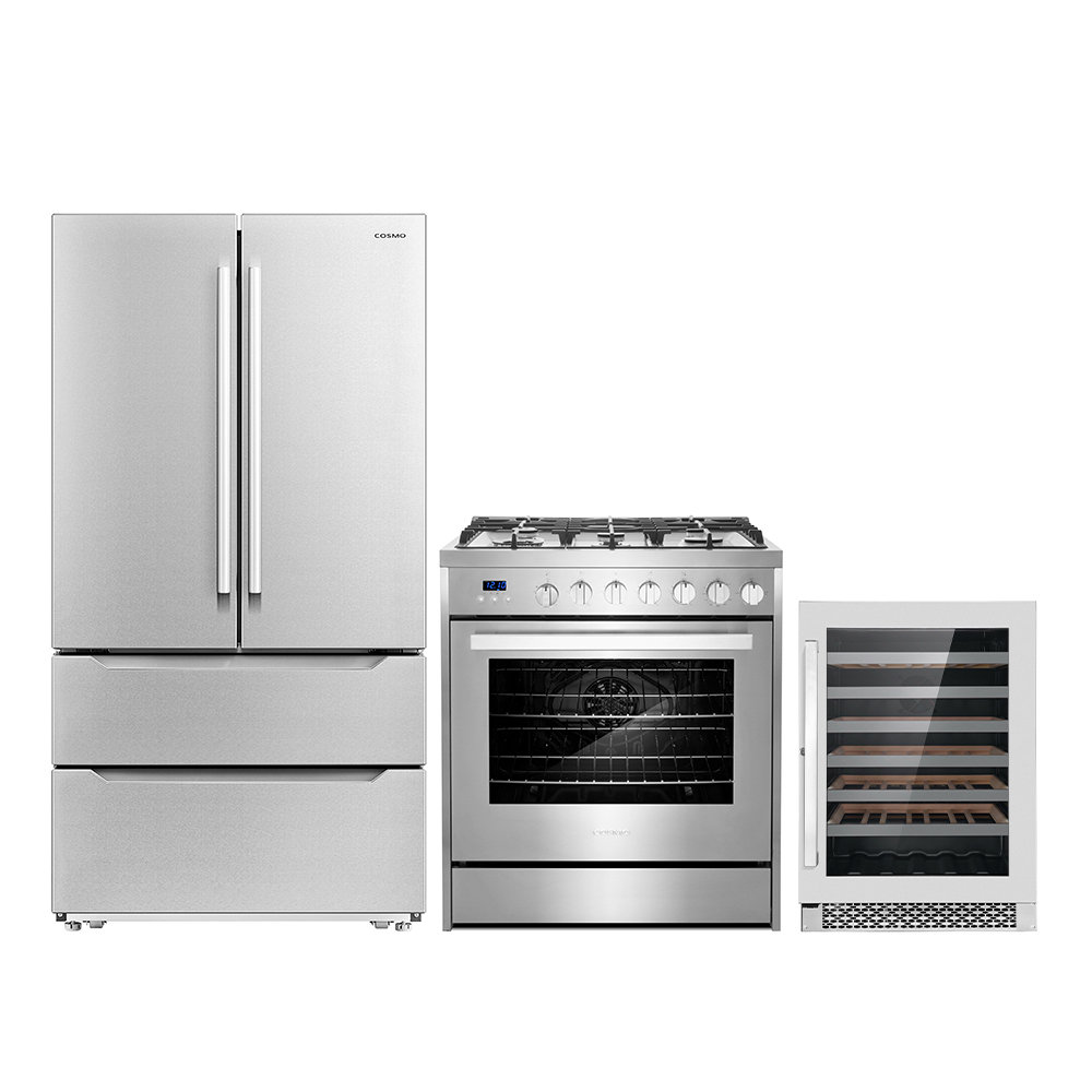 Cosmo 3 Piece Kitchen Appliance Package with French Door Refrigerator