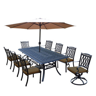 Go to store & view more images Morocco Aluminum 9 Piece Dining Set with Cushions and Umbrella by Oakland Living