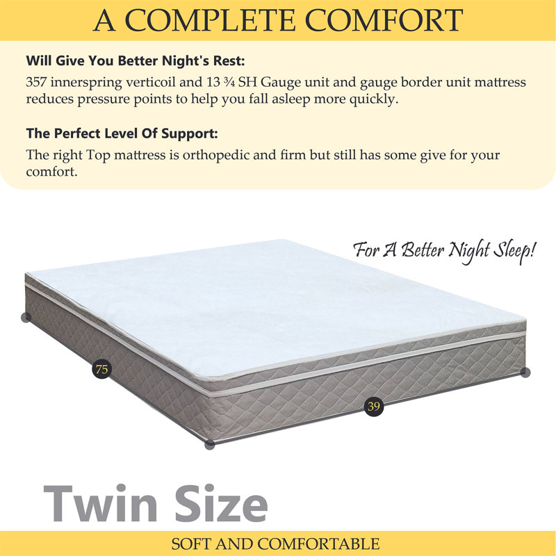 Nutan 11 Inch Medium Plush Foam Encased Eurotop Pillowtop Innerspring Fully Assembled Mattress And 8 Inch Wood Box