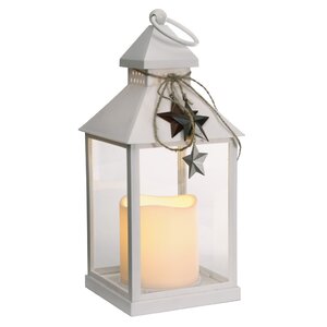 Patriotic White Battery Powered LED Outdoor Lantern