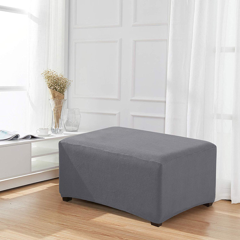 Stretch Spandex Jacquard Rectangle Folding Box Cushion Ottoman Slipcover