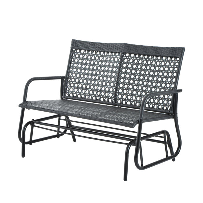 Wrought Studio Shupe Steel Rattan Outdoor Patio Double Glider