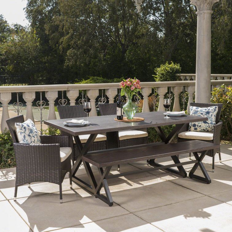 highland dunes kiser rectangular 6 person 70 5 long dining set with cushions reviews wayfair