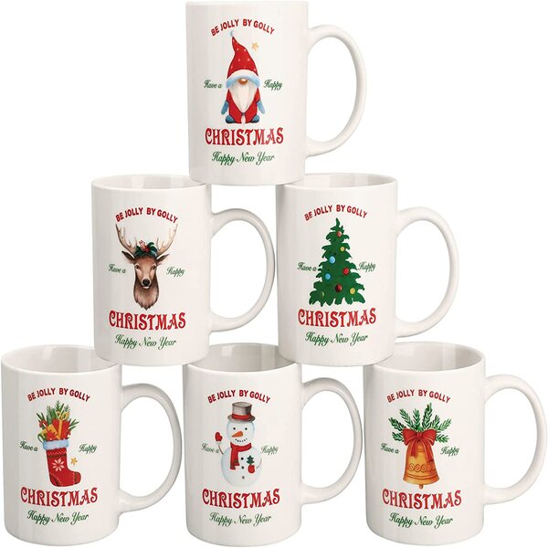 Christmas Mugs Set of 4 Festive Party Xmas Mugs Home Kitchen Tea Coffee Cups Christmas Tableware Xmas Decorations Mug Set Office Tea Cups Stoneware Mugs Festive Mugs Winter