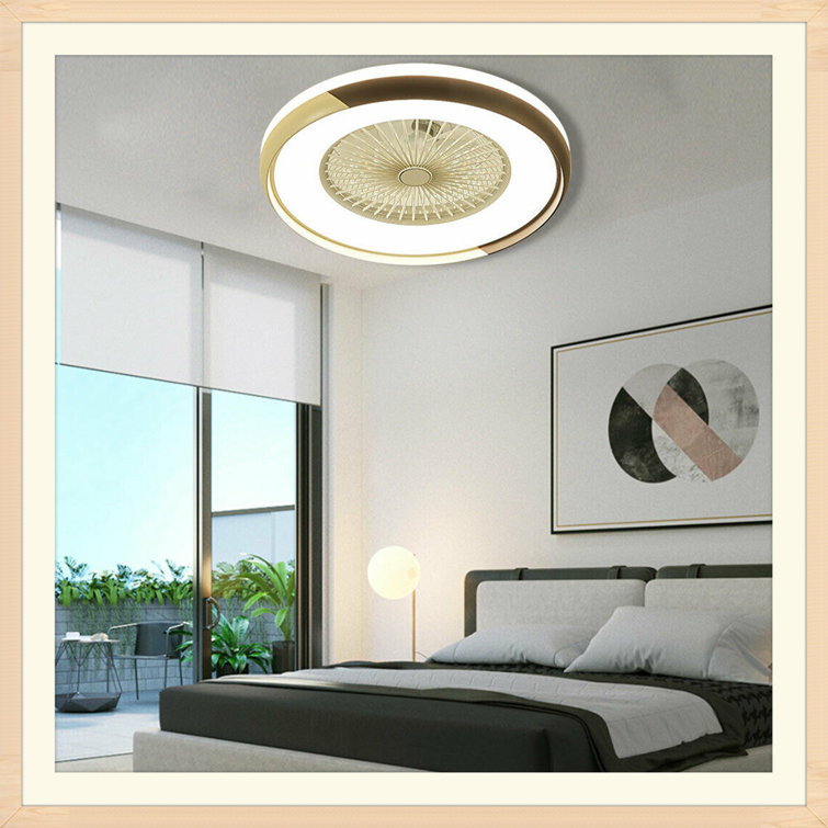 Dimmable 3 Color 3 Speeds Timing Semi Flush Mount Low Profile Fan for Kids Room Bedroom Living Room Modern Bladeless Ceiling Fan Light Indoor Ceiling Fan with Lights and Remote Control