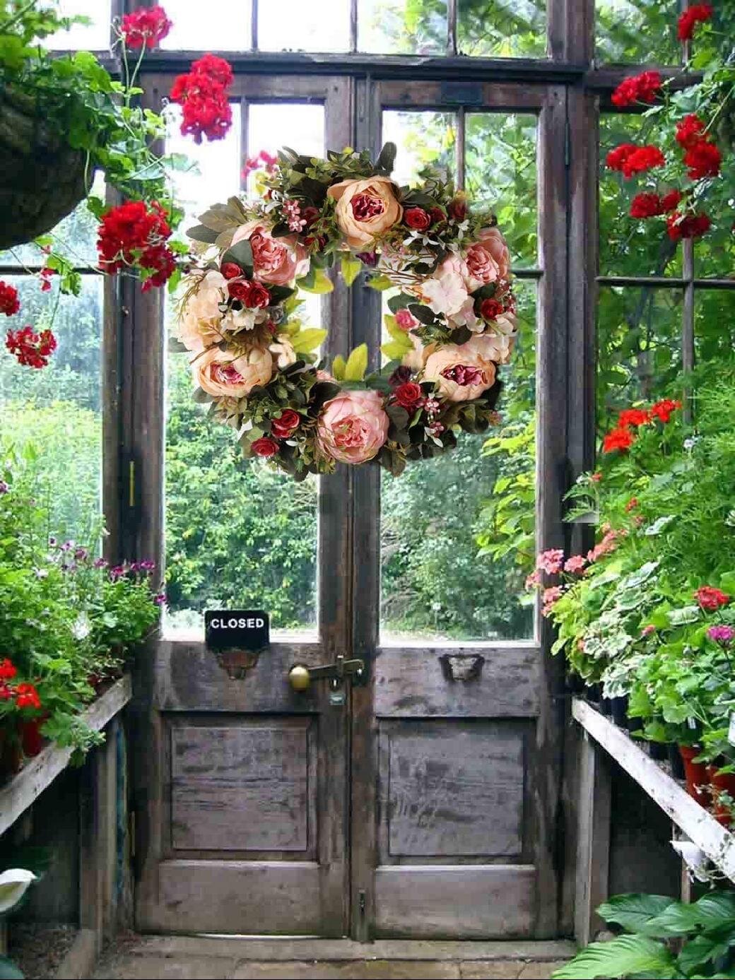 Artificial Flower Wreath Door Wall Hanging Peony Garland Wedding Home Decor 