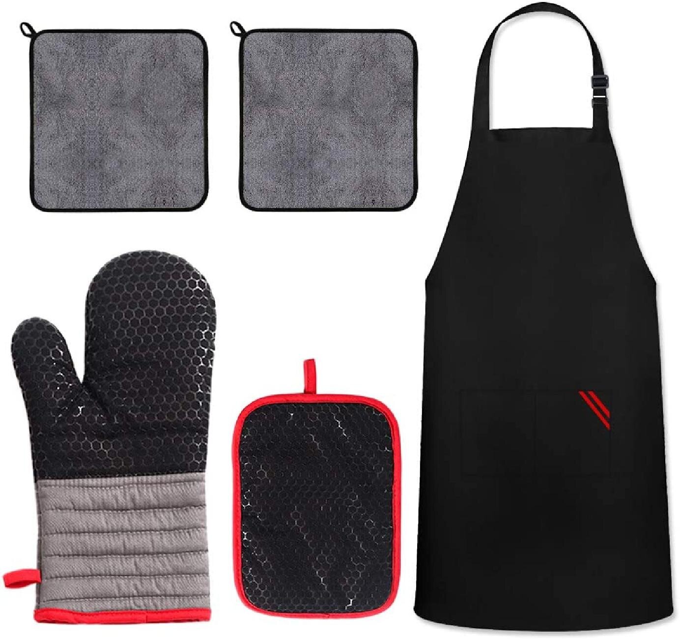 Lameishuju Oven Mitts Potholders Oven Gloves Heat Resistant Silicon Pot Holders Apron Kitchen Towel Set Oven Mitts And Pot Holders For Baking Bbq Grill Wayfair