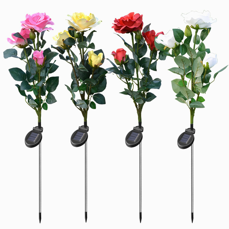 2Pcs Solar Powered Rose Flowers 3 LED Lights Outdoor Garden Yard Lawn Decor Lamp 2Pcs Solar Powered Rose Flowers 3 LED Lights Outdoor Garden Yard Lawn Decor Lamp