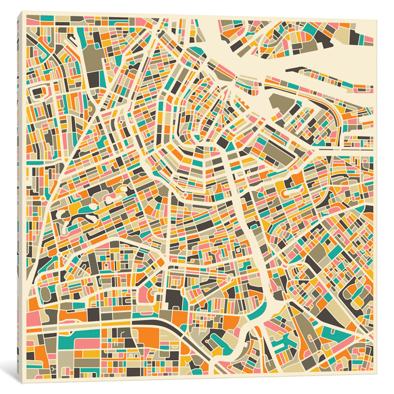 East Urban Home Abstract City Map Of Amsterdam Graphic Art On
