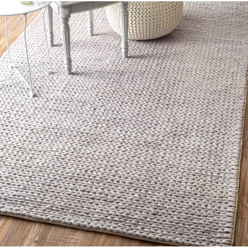 Makenzie Woolen Cable Hand Woven Light Gray Area Rug Makenzie Woolen Cable Hand Woven Light Gray Area Rug