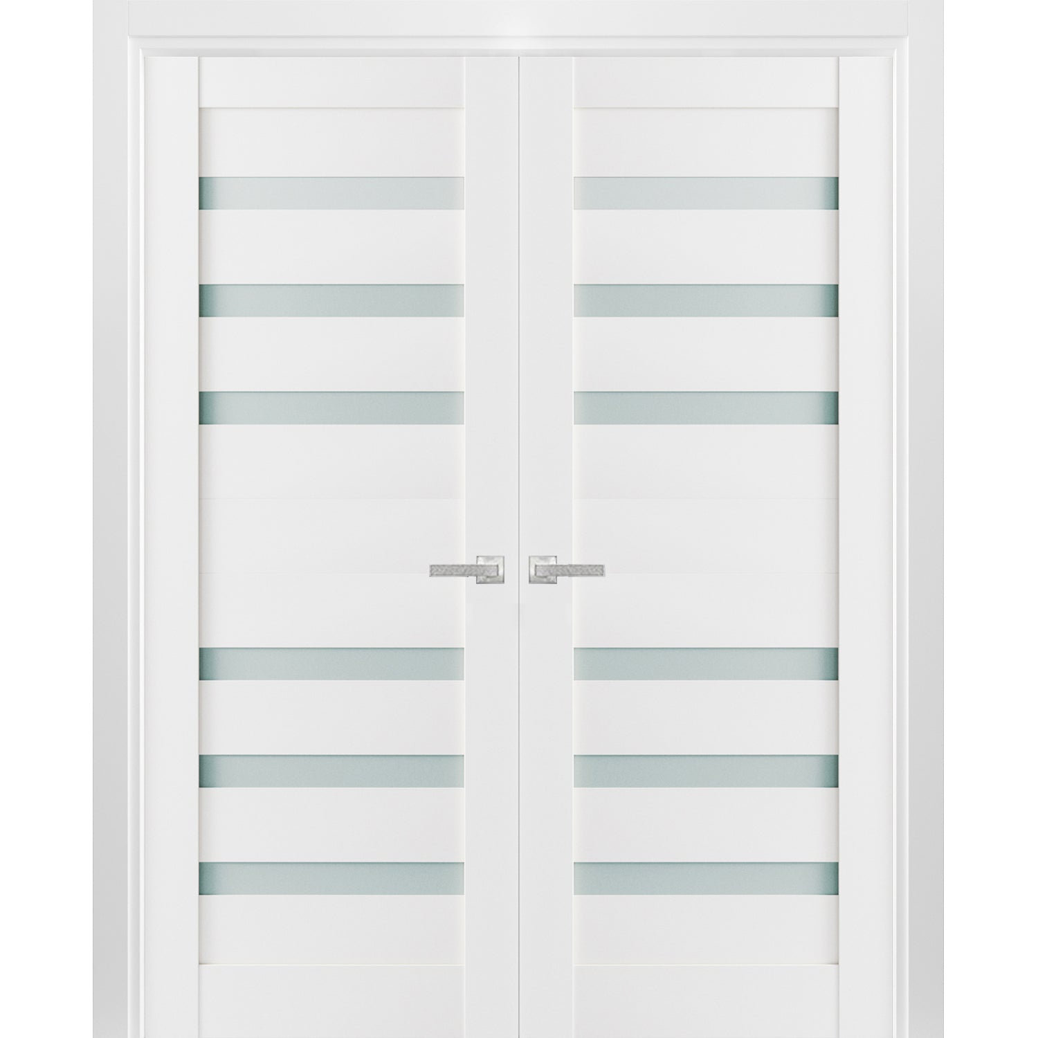 SARTODOORS Quadro Frosted Glass Paneled Wood French White Doors | Wayfair