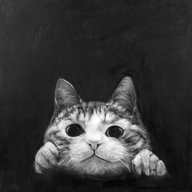 Ebern Designs Curious Cat Oil Painting Print On Wrapped Canvas Wayfair