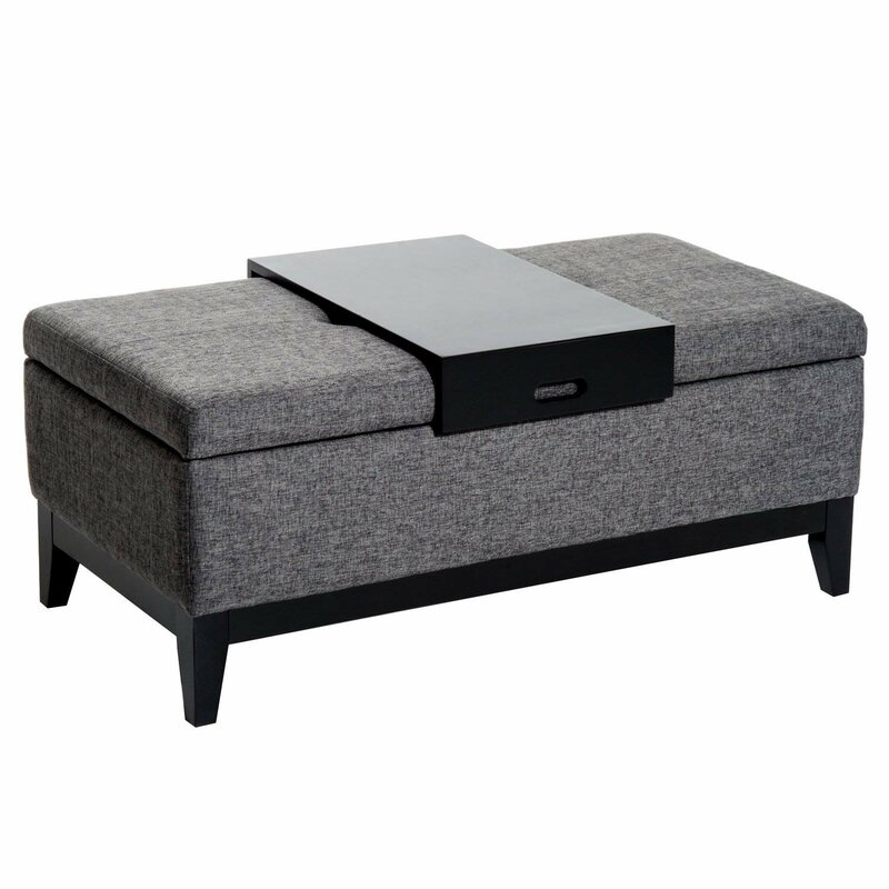 gray ottoman with tray