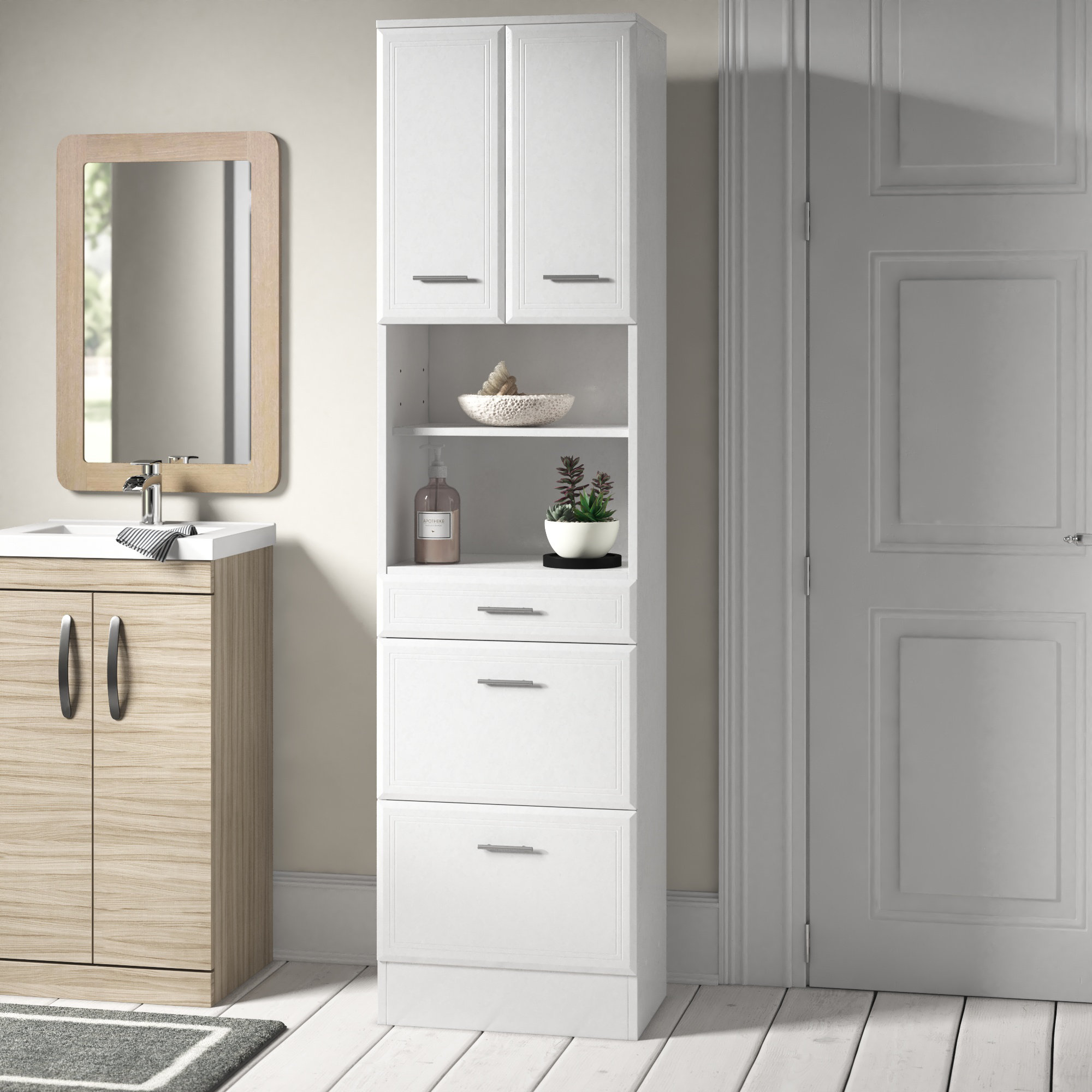 White Tall Bathroom Storage Cabinet - Elegant Home Fashions Bathroom