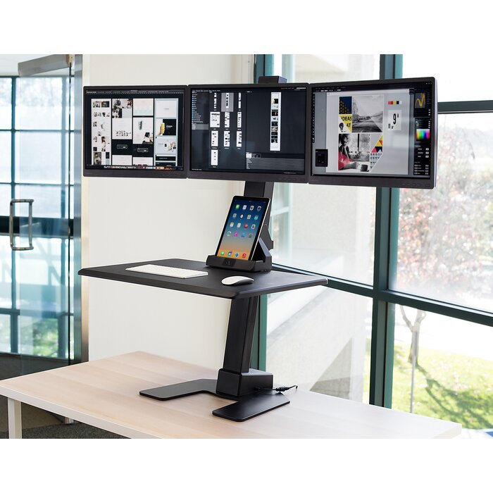 Mount It Office Triple Monitor Electric Standing Desk Converter