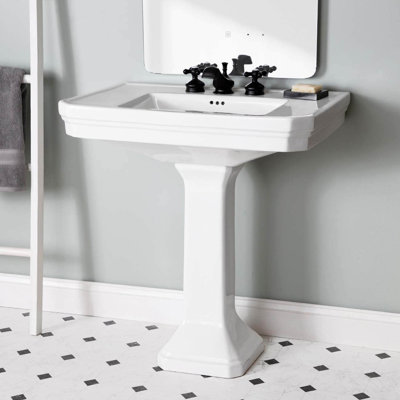 32 Inch Pedestal Sink - 8 Inch Faucet Drillings - White