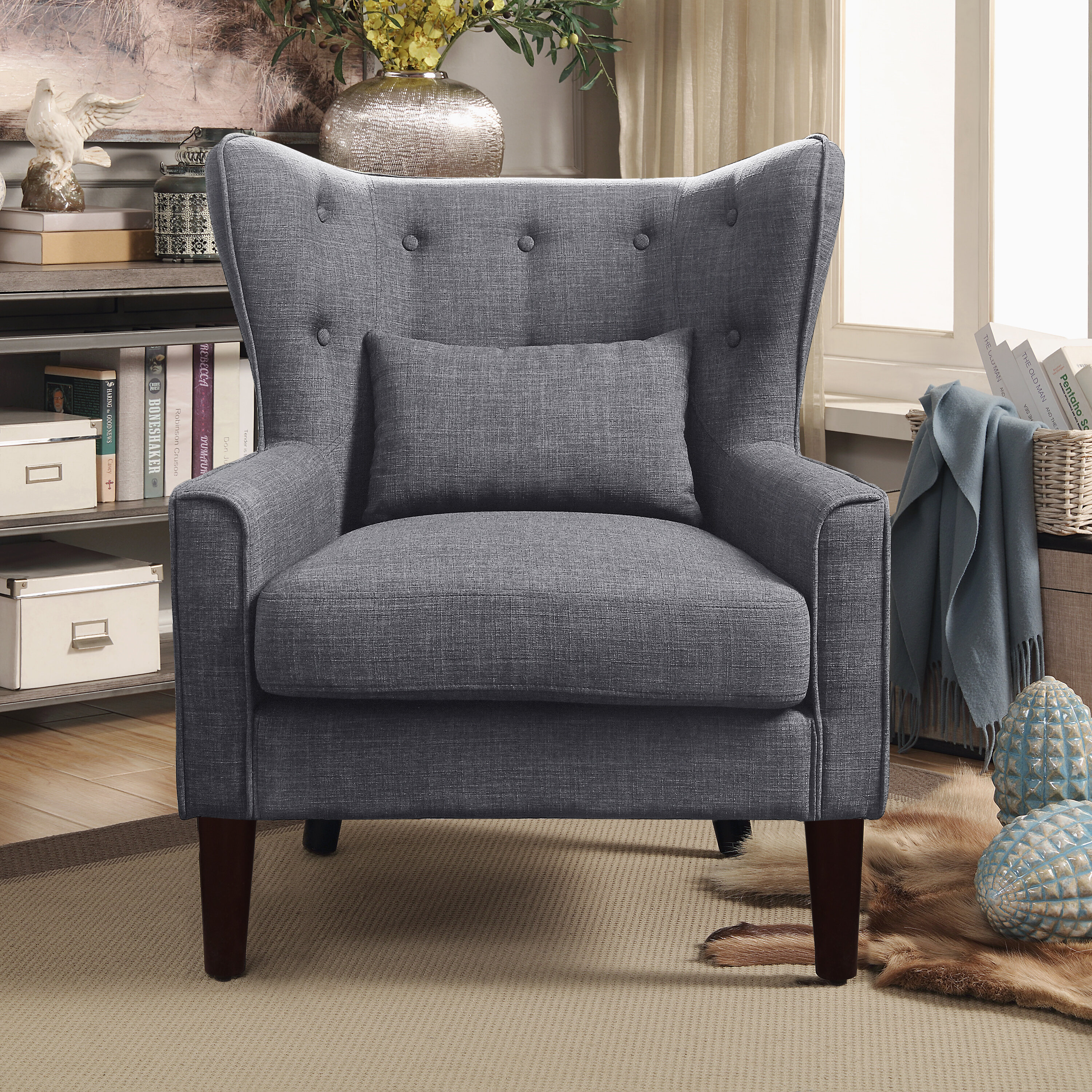 Magaret 31.5” Wide Tufted Linen Wingback Chair