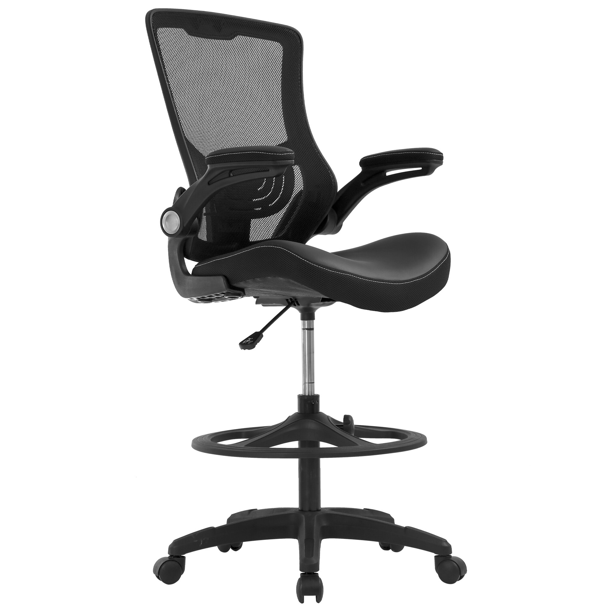 Drafting Chair for Standing Desk,Tall Office Desk Chair with Flip Up Arms Foot Rest Lumbar Support,Adjustable Height Ergonomic Mid-Back Mesh Drafting Stool,Computer Executive Rolling Chair,Black 