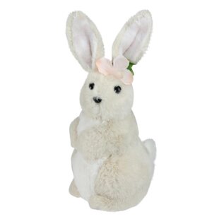 YELLOW PLUSH FLUFFY EASTER BUNNY RABBIT WITH SHEER PINK BOW DECORATION SPRING 