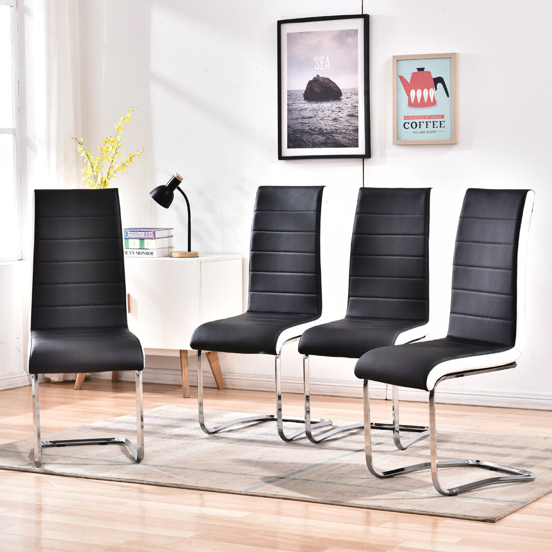 6 black and chrome dining chairs