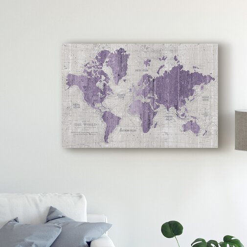 'Old World Map Purple Gray' Graphic Art Print on Wrapped Canvas