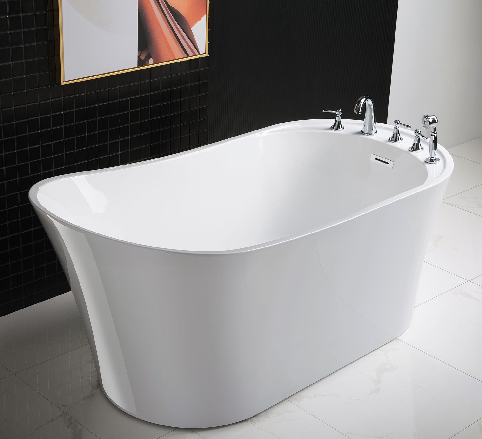 WoodBridge 59" x 30" Freestanding Soaking AcrylicBathtub with Faucet