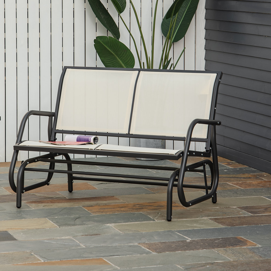 Latitude Run Outdoor Double Rocking Chair With A Comfortable Sling Fabric Backing
