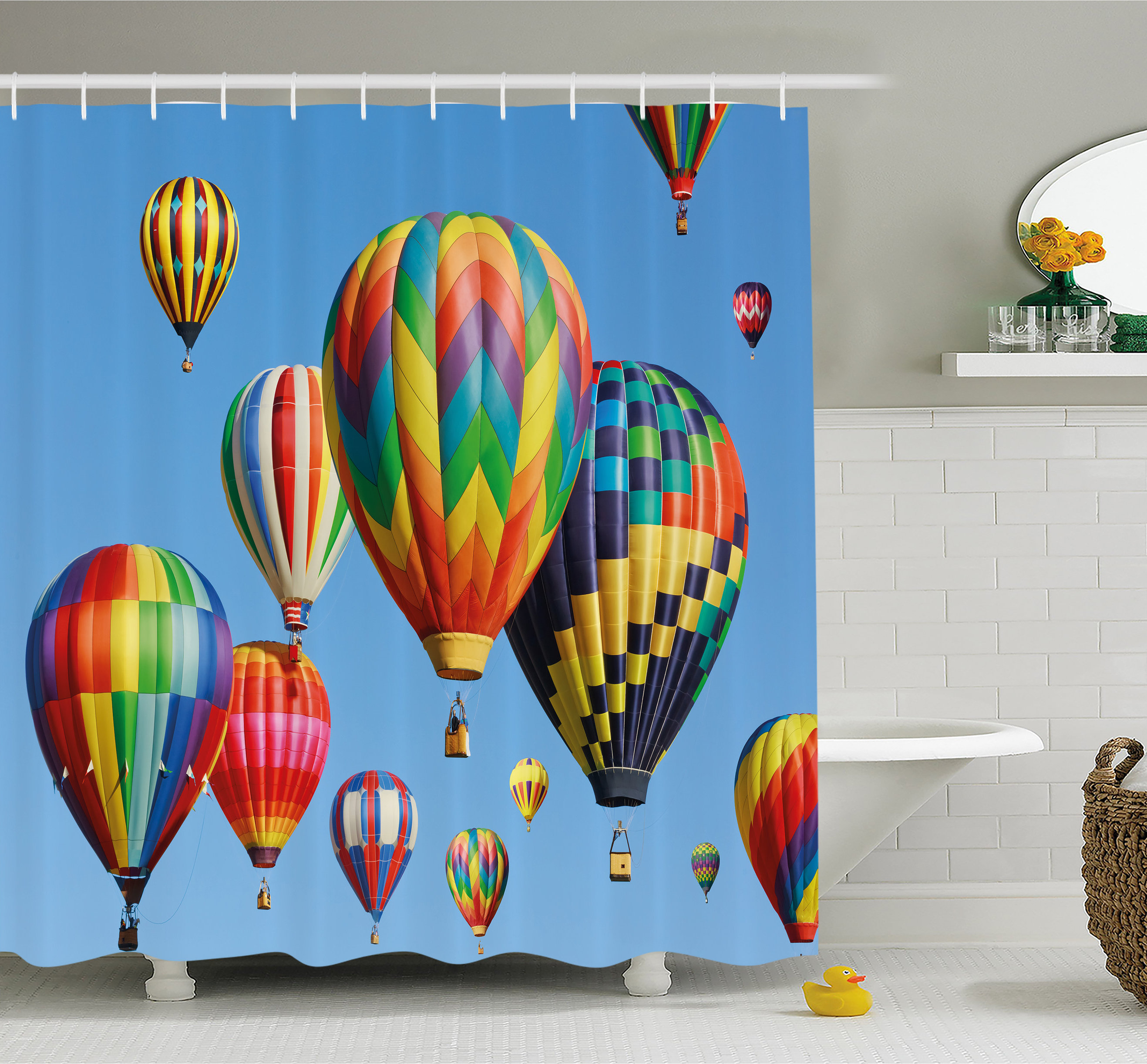 Nostalgic Hot Air Balloons In Sky Flying Journey Shower Curtain Set Nostalgic Hot Air Balloons In Sky Flying Journey Shower Curtain Set