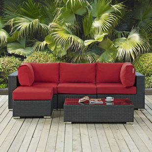 Leda 5 Piece Rattan Sunbrella Sectional Seating Group With Cushions by Brayden Studio Wonderful
