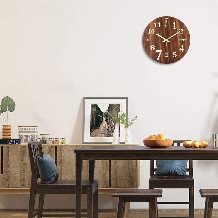 Green Wooden Wall Clock Modern for Living Room Kitchen Bedrooms Bathroom Wood Wall Clocks for Kids Battery Operated 12 Inch Pure Color 