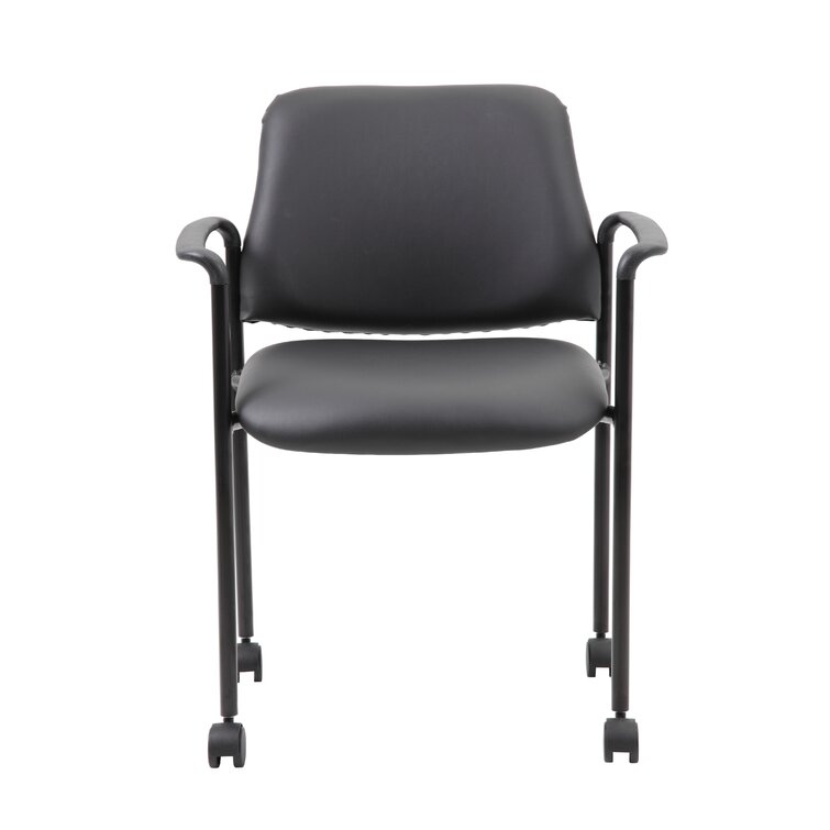 Black Vinyl Stackable Office Chair with Arms & Metal Frame Waiting Room Chair 