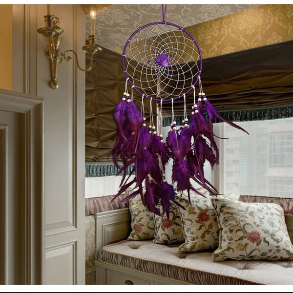 Purple Handmade Dream Catcher Feather Wall Car Home Hanging Decor Ornament Beads 