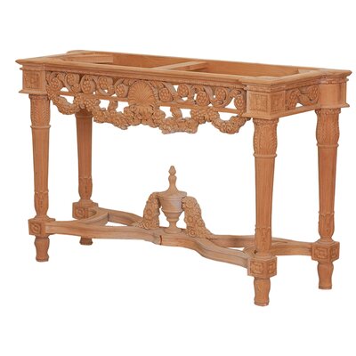 Benjara Intricately Carved Wooden Sofa Table With Finial Center, Gold