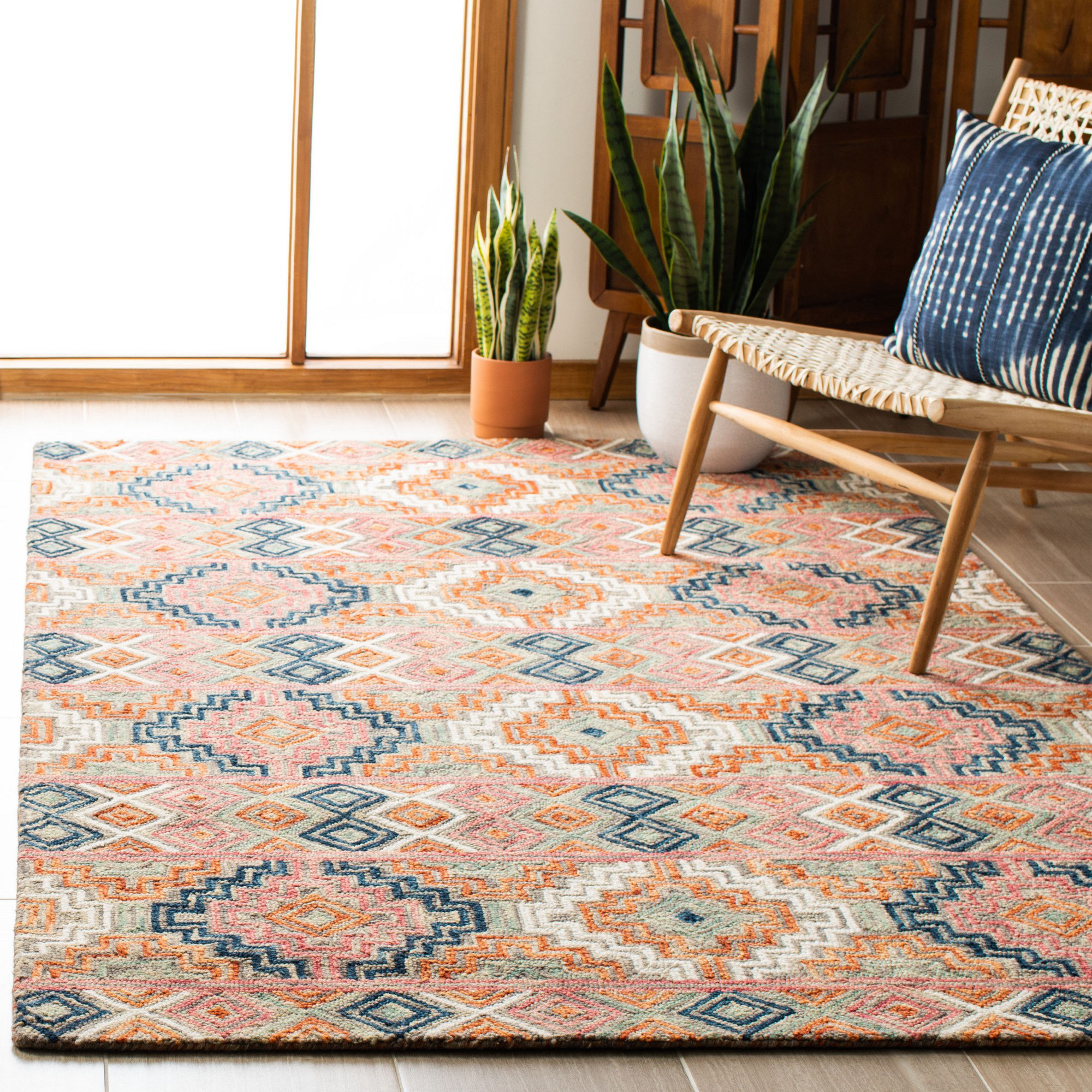 Loon Peak Aldwich Geometric Handmade Tufted Wool Orange Area Rug Wayfair