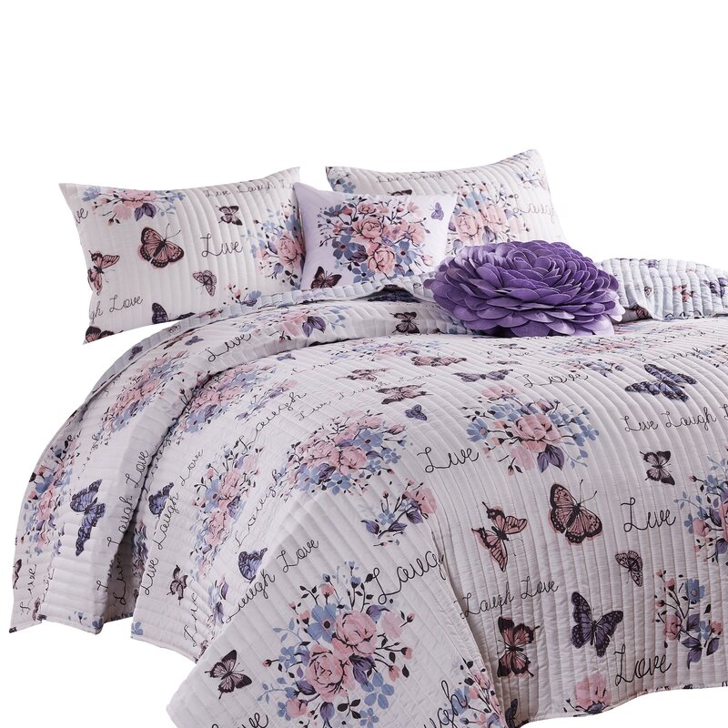One Allium Way® Gaskin Lily and Butterfly Quilt Set | Wayfair