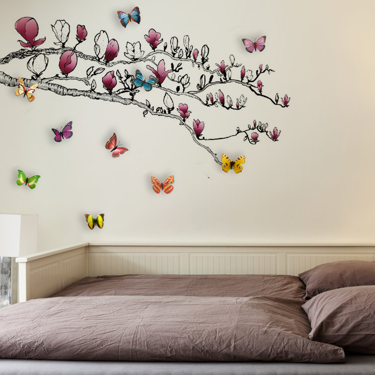 Download East Urban Home Huge Magnolia And 3d Colourful Butterfly Wall Sticker Reviews Wayfair Co Uk