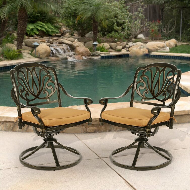 Set of 2 Patio Bistro Chairs Cast Aluminum Arm Dining Chairs Outdoor Patio 