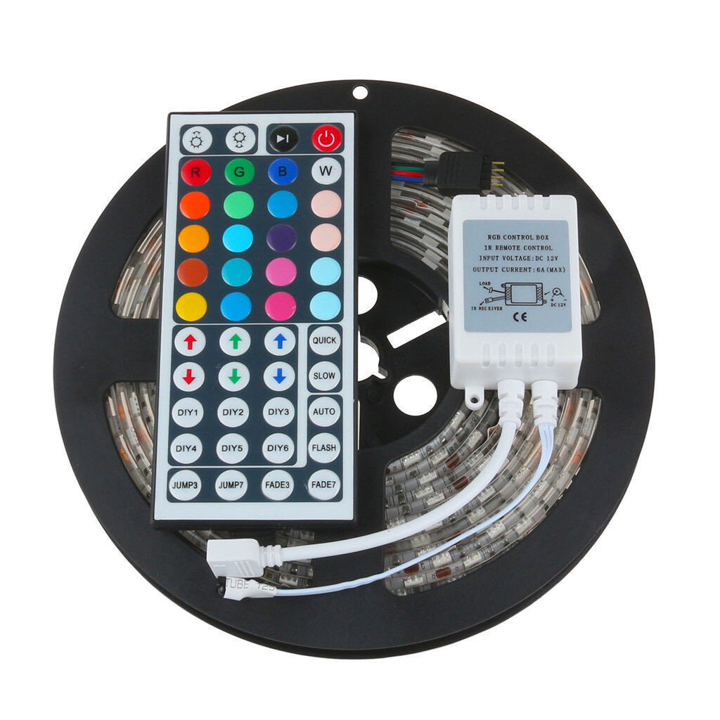 5M RGB 5050 Colorful LED Strip Light Decor SMD 44 Key Remote 12V Supply Power 