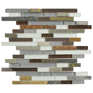 Sierra Random Sized Glass and Natural Stone Mosaic Tile in Brown/Gray