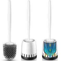 Homemaxs Toilet Brush and Holder Brushed Surface 【2020 Upgraded】304 Stainless Steel Toilet Bowl Brush Rust-Resistant with Small Baffle More Ventilation,2 Pack Toilet Brush Clean Set with Long Handle 