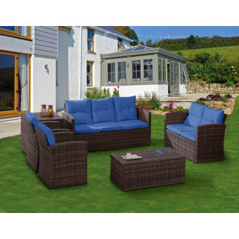 Beachcrest Home Augusta 6 Piece Rattan Sectional Seating Group With Cushions Reviews Wayfair