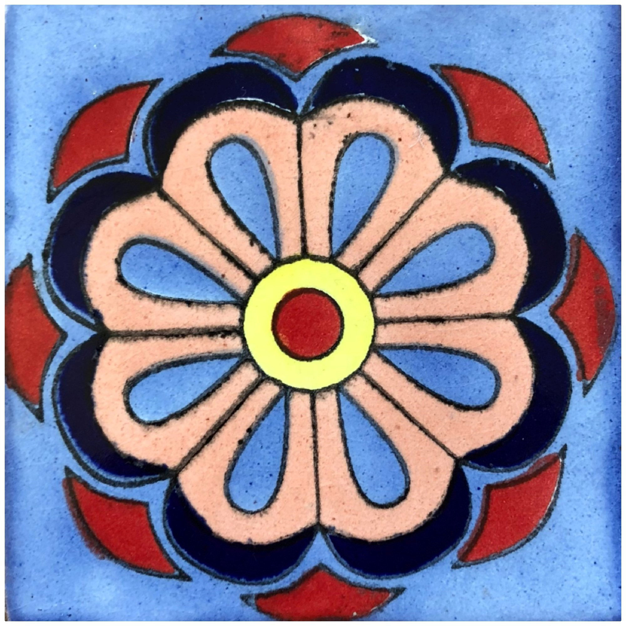 6x6 Inch Green Blue Navy Blue Off White Yellow Rustico Tile and Stone TR6DOLORES Dolores Talavera Tile Box of 45
