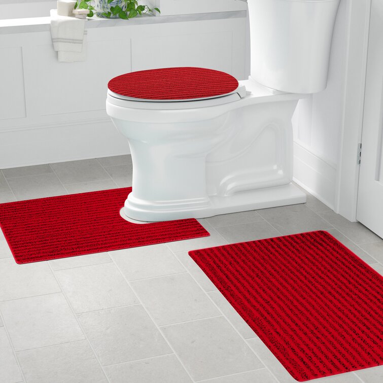 3-Piece Washable Bathroom Rug Set Traditional Nylon Chili Pepper Red Floor Rugs 