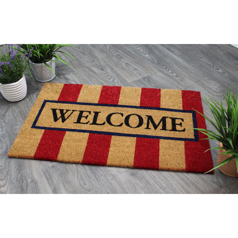 Stringer Striped Welcome Natural Coir 31 In X 20 In Non Slip Outdoor Door Mat